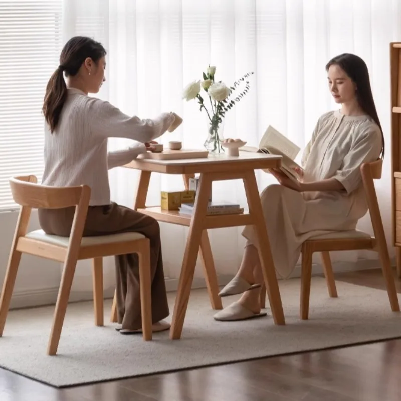 Solid Wood Oak Dining Table Rock Slab Surface Meal Table Small Space Casual Home Dining Table and Chair Set Modern Design