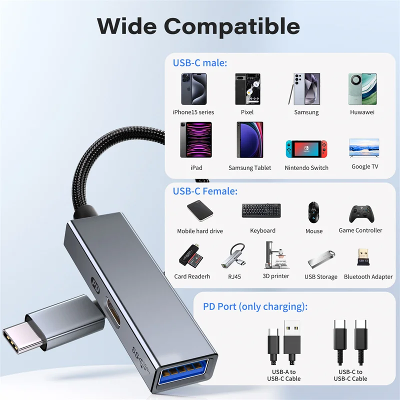 2 in 1 Type C OTG Cable USB C to USB A 3.0 Charge Data Converter HUB Adapter For External U Disk Mouse iPhone 15 Series