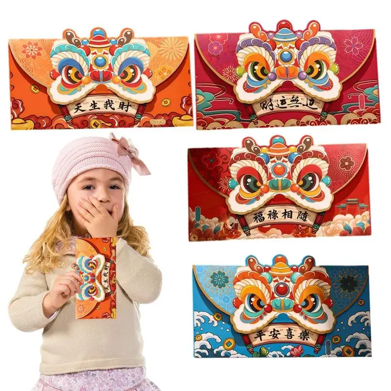 

2024 Year Of The Dragon Red Envelopes 4Pcs Dragon Lucky Money Envelopes Spring Festival Birthday Wedding party Decor Accessories