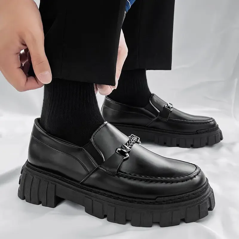 Platform Men's Leather Loafers leather shoes Dress Business Formal Thick Sole Trend Fashion