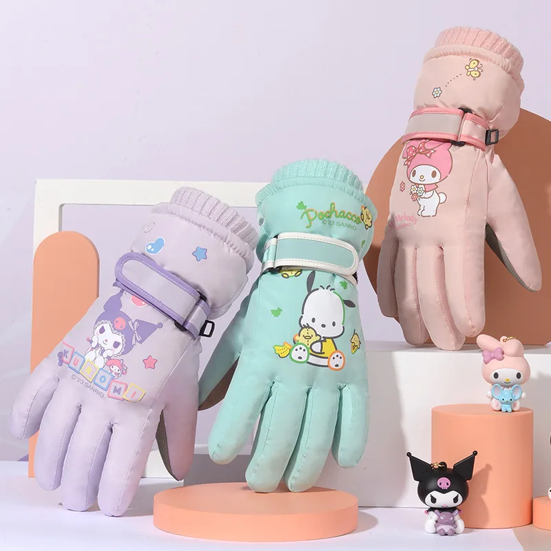 

New Hello Kitty Cartoon Student Gloves Childrens Ski Autumn and Winter Cute Outdoor Velvet Thickened Warm and Cold-Proof Gloves