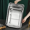 Rectangular Storage Plates Stainless Steel Bakeware with Cooling Rack Kitchen Oven Baking Tray Oil Filter Pan Food Service Trays 3