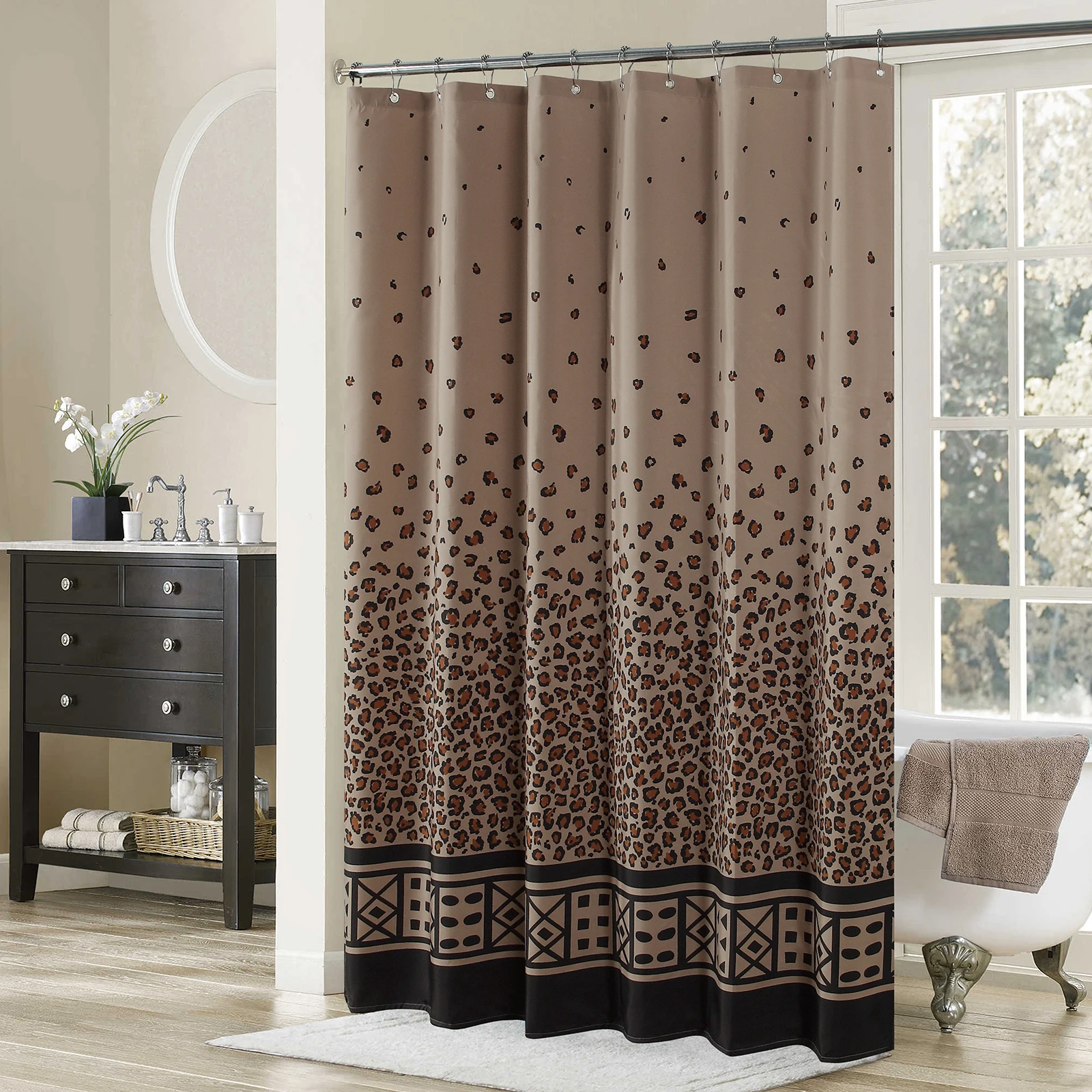

Leopard Brown Modern Polyester Waterproof Fabric Tan Decoratived Farmhouse Chocolate Shower Curtain