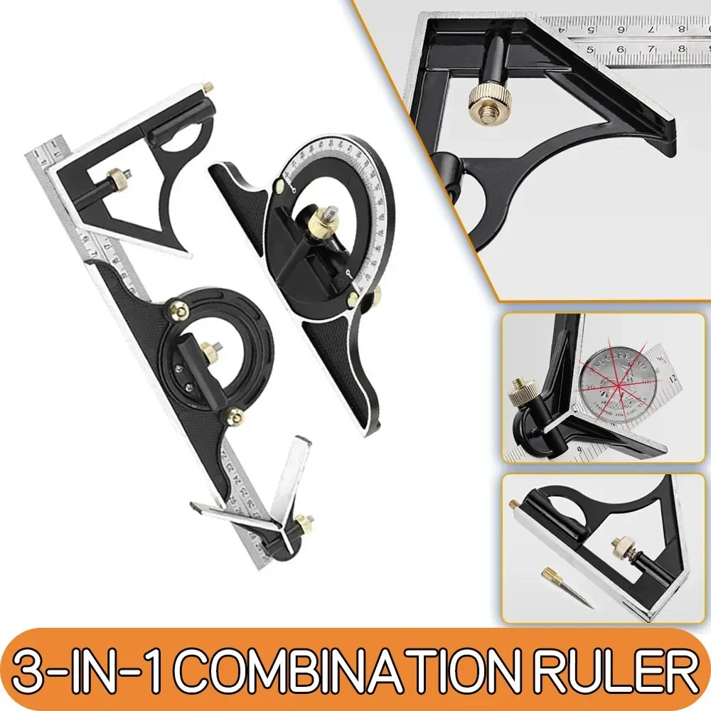 STAINLESS STEEL MULTI-COMBINATION 3IN1 RECTANGULAR RULER SET WOODWORKING CARPENTER ENGINEER PROTRACTOR MEASURING TOOL