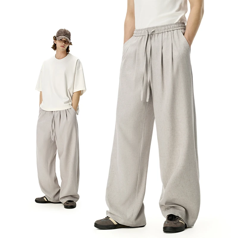 التضخم السراويل الكتان مستقيم الساق للرجال فضفاضة...