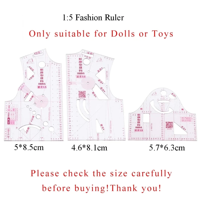 3-Piece Set Doll Clothes Ruler Tailor Garment Cloth Sewing Tool Design Ruler French Curve Drafting Template 1:5 R9UA ruler set