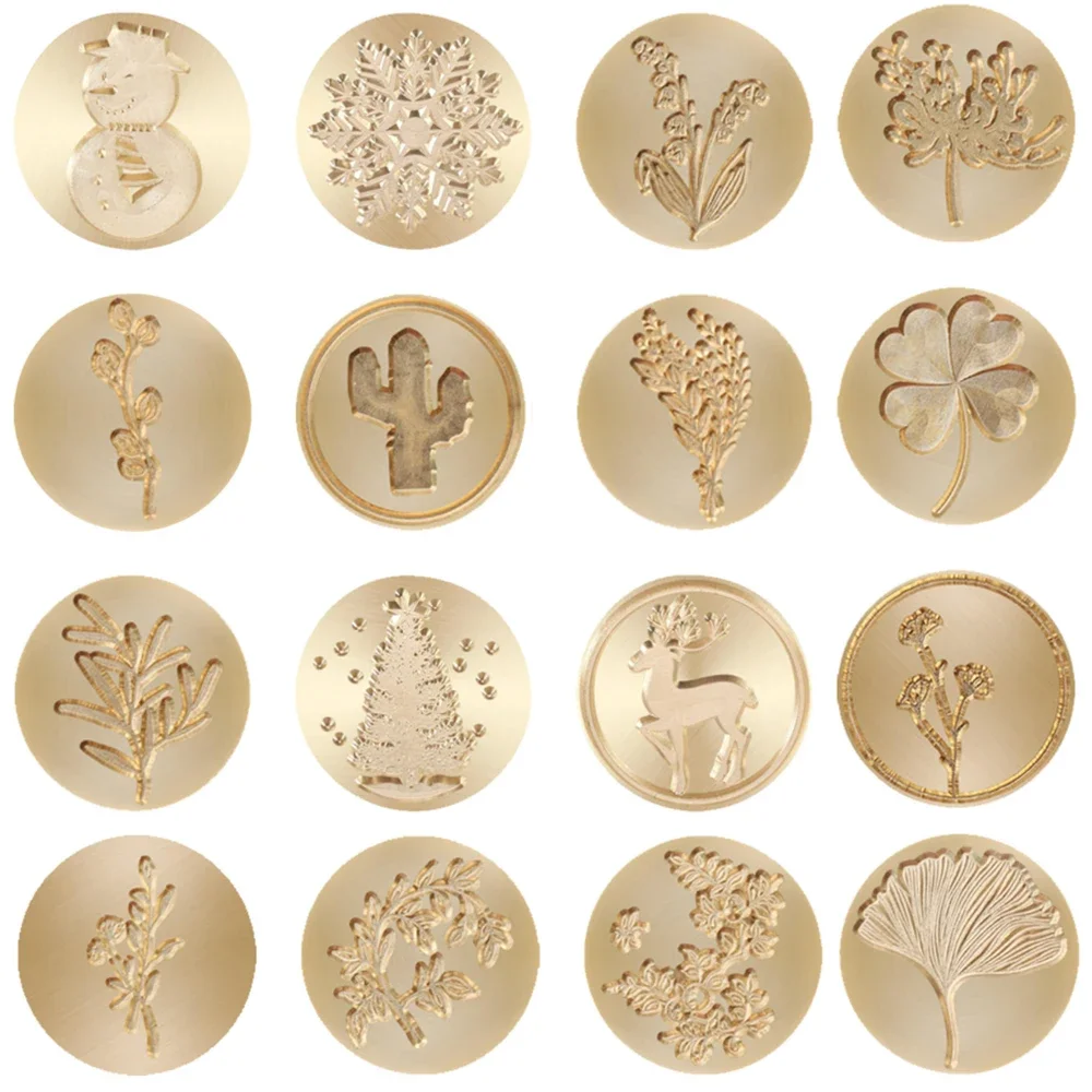 Wax-Seal-Stamp-Print-Head-Gold-Plated-Brass-Vintage-Round-Antique