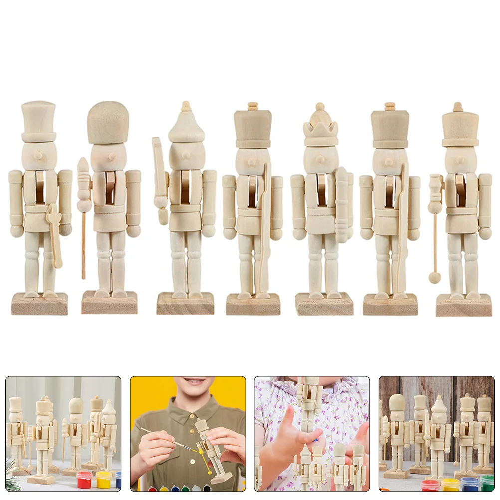 

6/7/8pcs 12cm Unfinished Wood Christmas Nutcracker Soldier Unpainted DIY Craft Blank Nutcracker Puppet Xmas Decoration