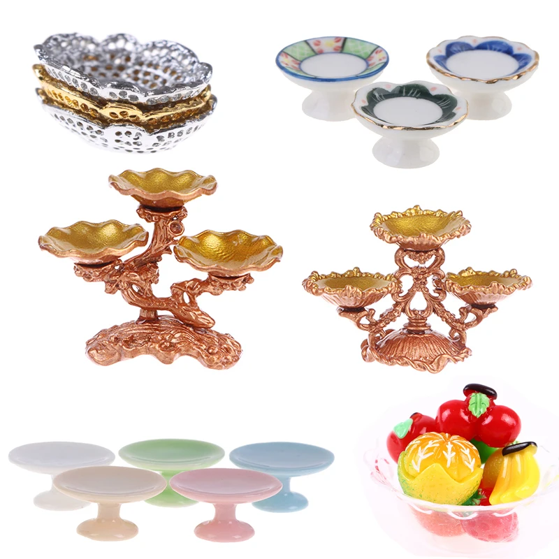

1PC 1:12 Miniature Food DIY Craft for Dollhouse Mini Ceramics Dessert Pan Cake Stand Fruit Tray Doll Kitchen Toys