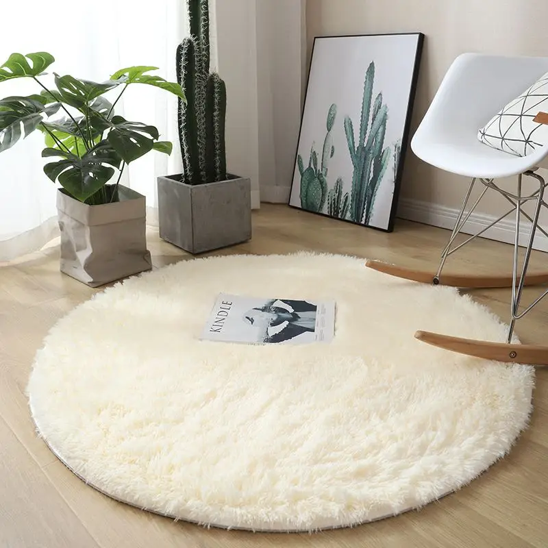 

Plush round carpet living Room Decoration Children's Bedroom fluffy white carpet non-slip blanket bedside design Room play mat