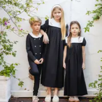 Tenues en coton pour enfants Ali Plus 2026 SS Sailor Maxi avec broderie et col blanc amovible, vêtements assortis pour filles et garçons 1