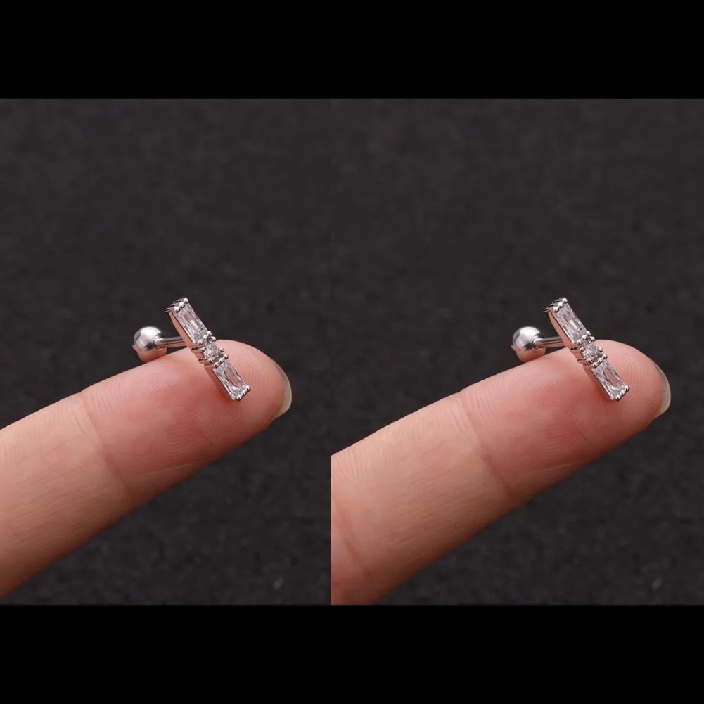 2PC 16G Fully Titanium Steel Small Cartilage Stud Earring Cubic Zirconia Helix Tragus Conch Screw Back Earring Piercing Jewelry 