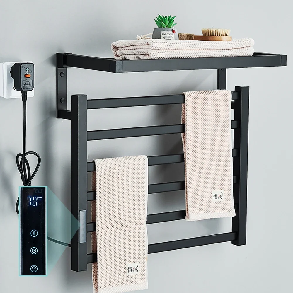 Bathroom Electric Towel Rack Digital Display Temperature Time Control Towel Warmer Rail Smart Home Heated Bar Aluminum electric towel rack