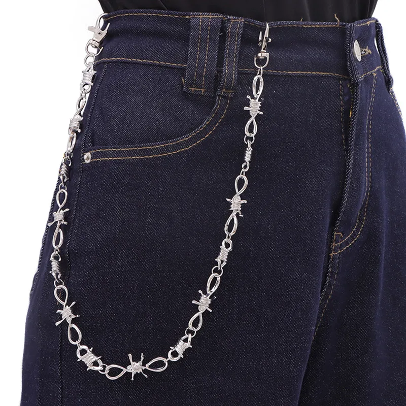 Chain Necklace Trousers Waist Punk Pants Hippop Grunge Goth Men Jewelry thorns long Wire Barbed Jeans Silver Necklace