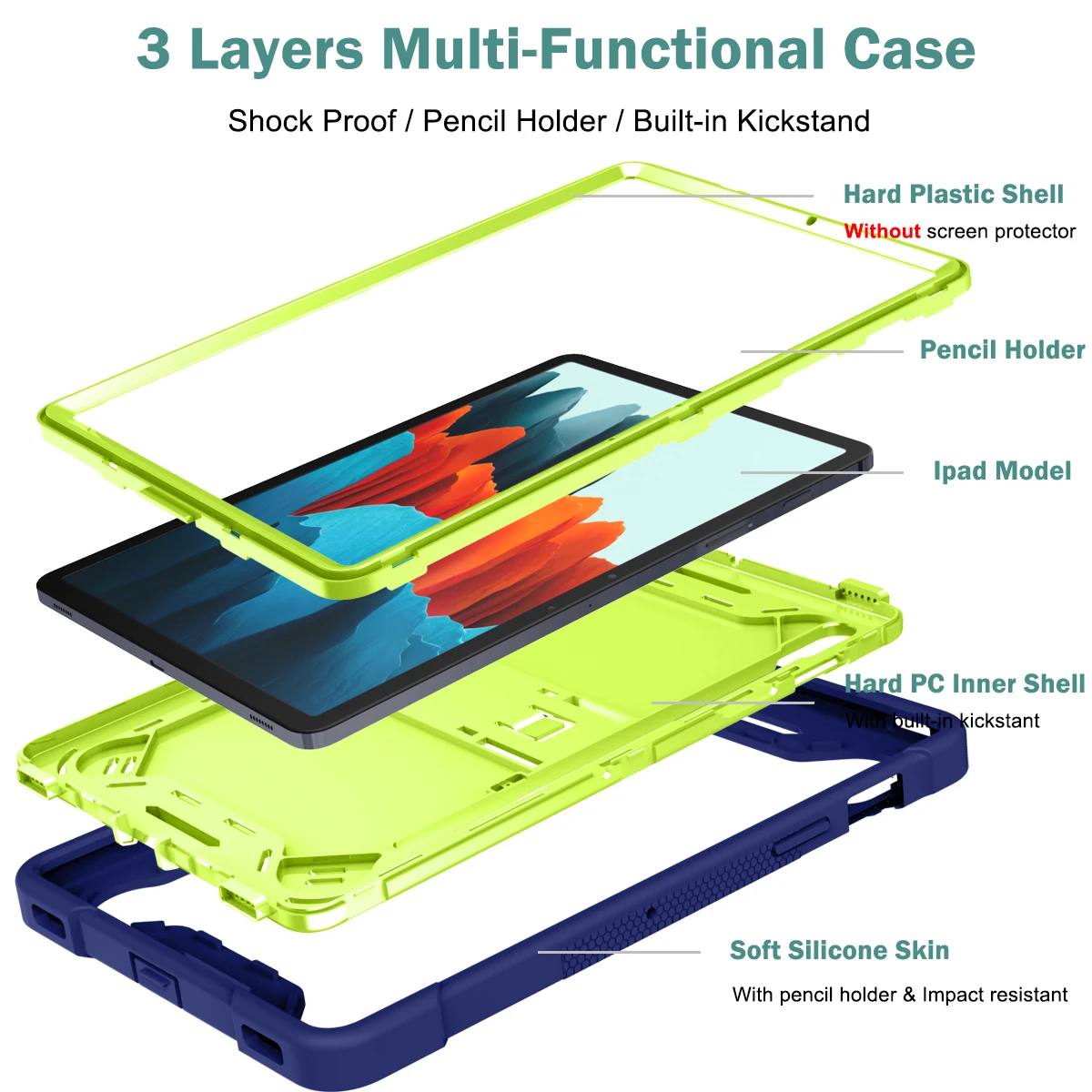 Rüstungshülle für Samsung A 10.1 A8 10.5 Galaxy Tab S7 S8 plus 12.4 11 s6 Heavy Duty Silikon Stand Shock Proof_voghion.com