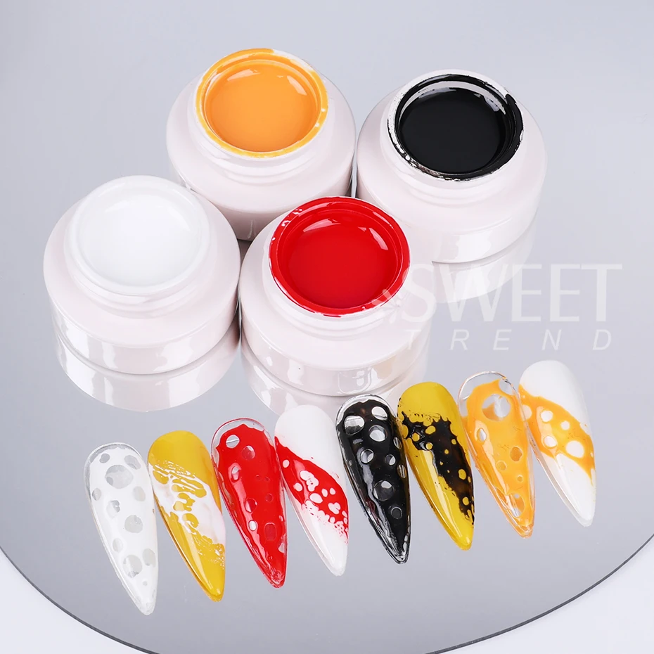 5ml Black White Red Lace Hole Poke Gel Nail Polish Wave Texture Painting Sculpting Soak Off UV Base Varnish DIY Manicure Decor