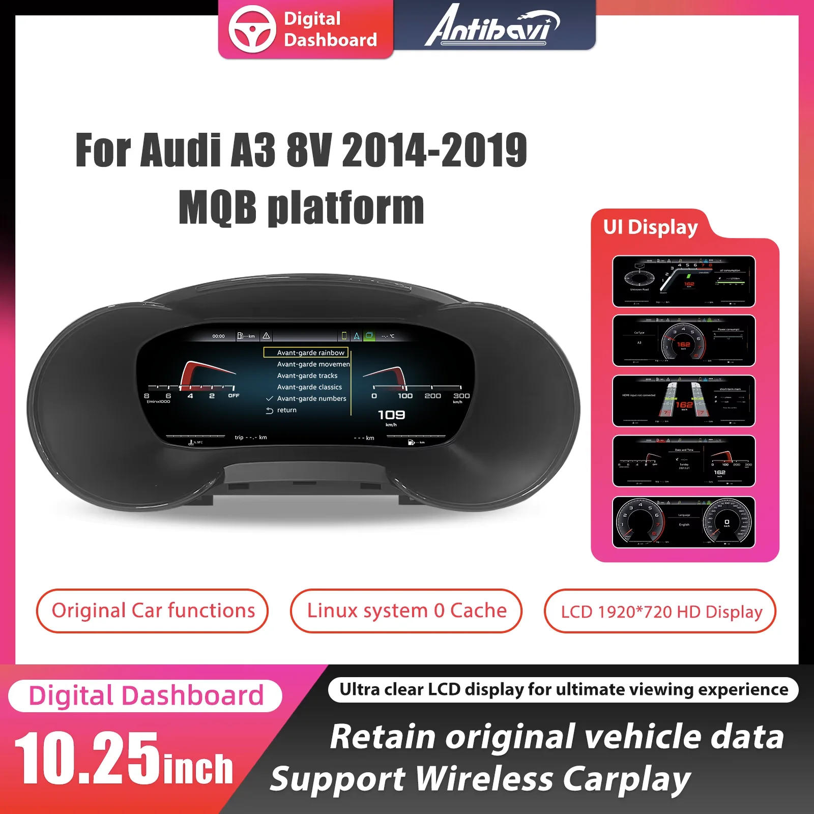 Panel de Instrumentos Digital Virtual para Audi A3 8V 2014-2019 Plataforma MQB, Accesorios para Auto, Velocímetro Digital LCD, Medidor Digital Completo, Plug and Play 1