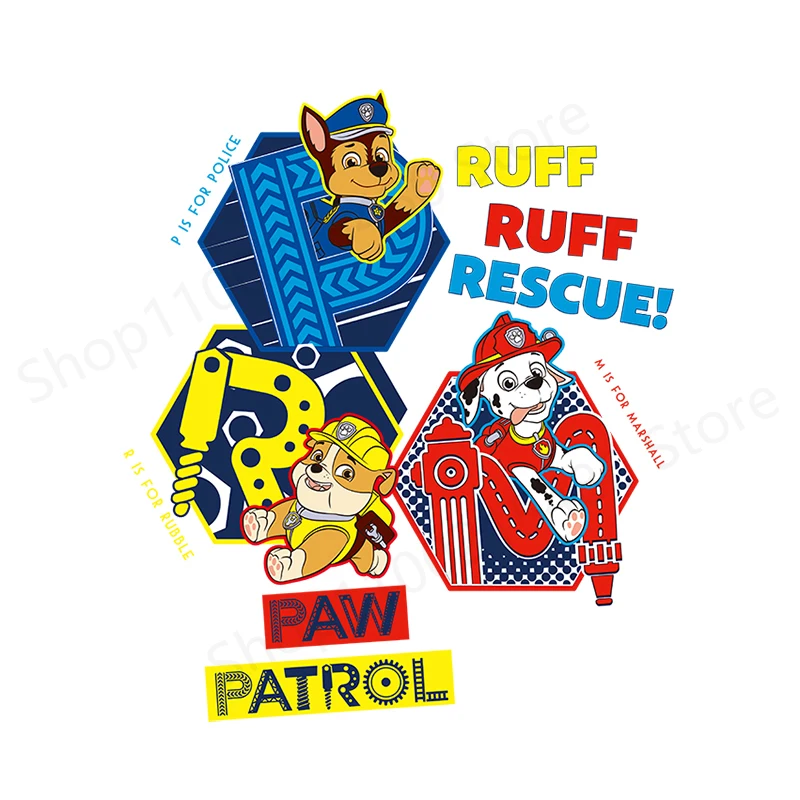 Paw Patrol Patch Iron on Patches for Clothing Heat Transfer Patches Dog Animal Stickers on Kids T-shirt DIY Custom Decor Gift