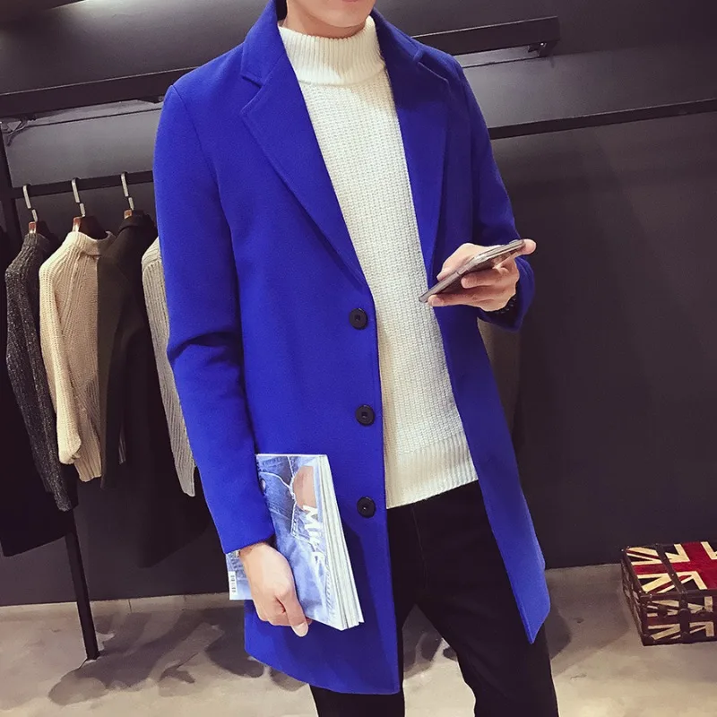 Winter New Men's Medium and Long Trench Coat Korean Version Slim-fitting Woolen Coat Thickened Woolen