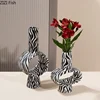 Zebra Stripes Ceramic Vase Desk Decoration Flowers Arrangement Artificial Flower Decorative Floral Vases Room Aesthetic Decor 1