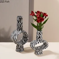 Zebra Stripes Ceramic Vase Desk Decoration Flowers Arrangement Artificial Flower Decorative Floral Vases Room Aesthetic Decor 1