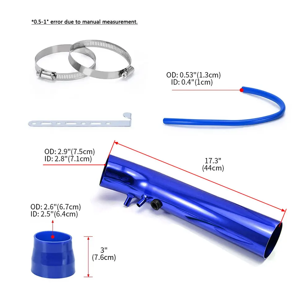 Kit Prise D'Air Froid Pour Voiture - Tuyau Aluminium 76mm (3") Avec Filtre à Air - Universel - Pour Augmentation De Puissance