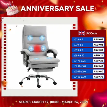 Vinsetto Microfibre Vibration Massage Office Chair with Heat, Footrest, Grey