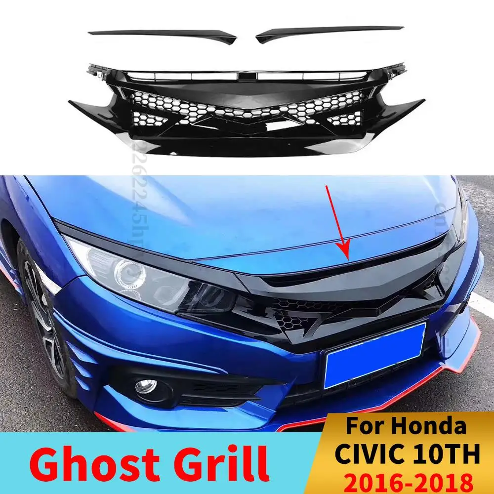 

Hood Mesh Replacement Facelift Trim Tuning Accessories Front Ghost Grille Racing Grill For Honda CIVIC 10TH Sedan 2016 2017 2018