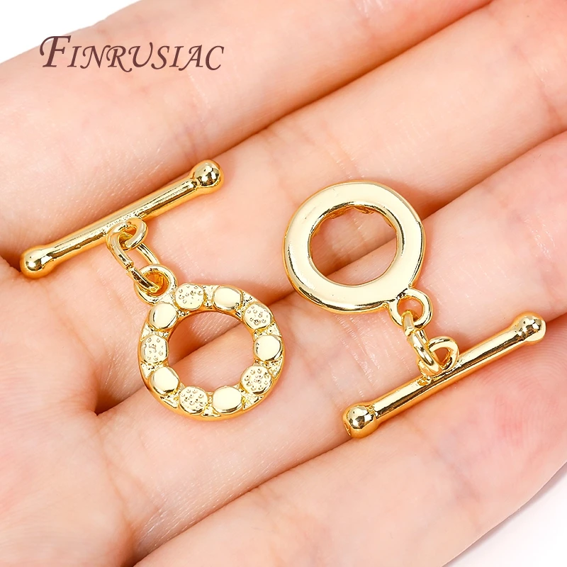 Fashion Brass Round OT Clasps 18K Gold Plated Polka Dot Design Toggle Clasps Connector For DIY Jewelry Making Supplies Findings