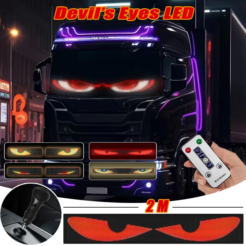 2M Truck Devil Eye LED Matrix Pixel Panel Soft Foldable Screen Light Remote Control Animation Display Light Car Truck Windshield