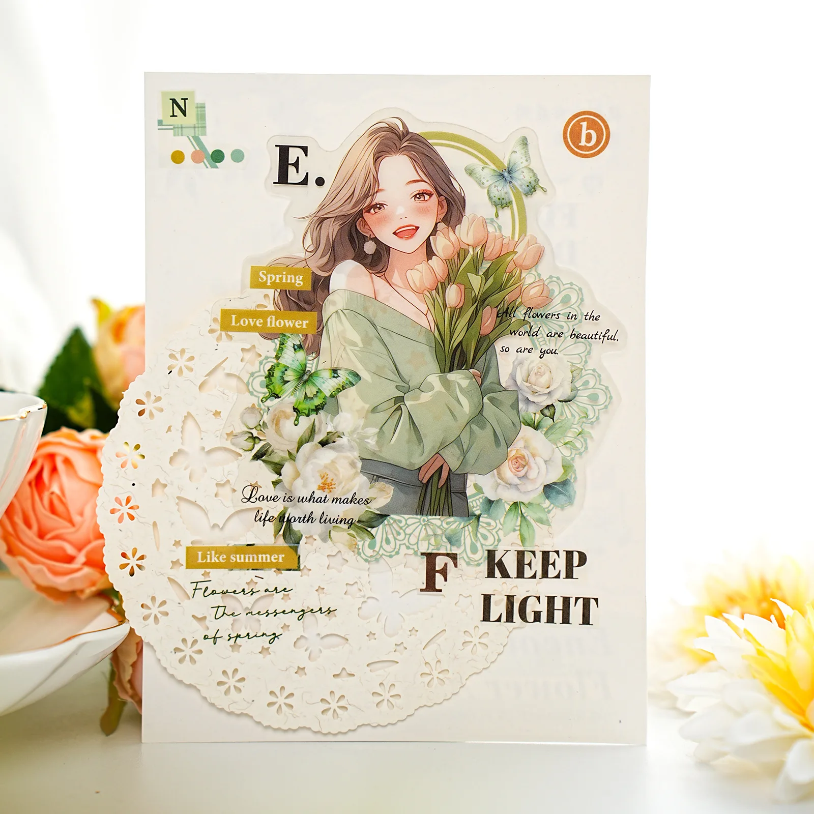 귀여운 문구 스티커 꽃과 그림자 소녀 정크 저널 장식 스크랩북 DIY 공예 스티커, 10 개/1 로트
