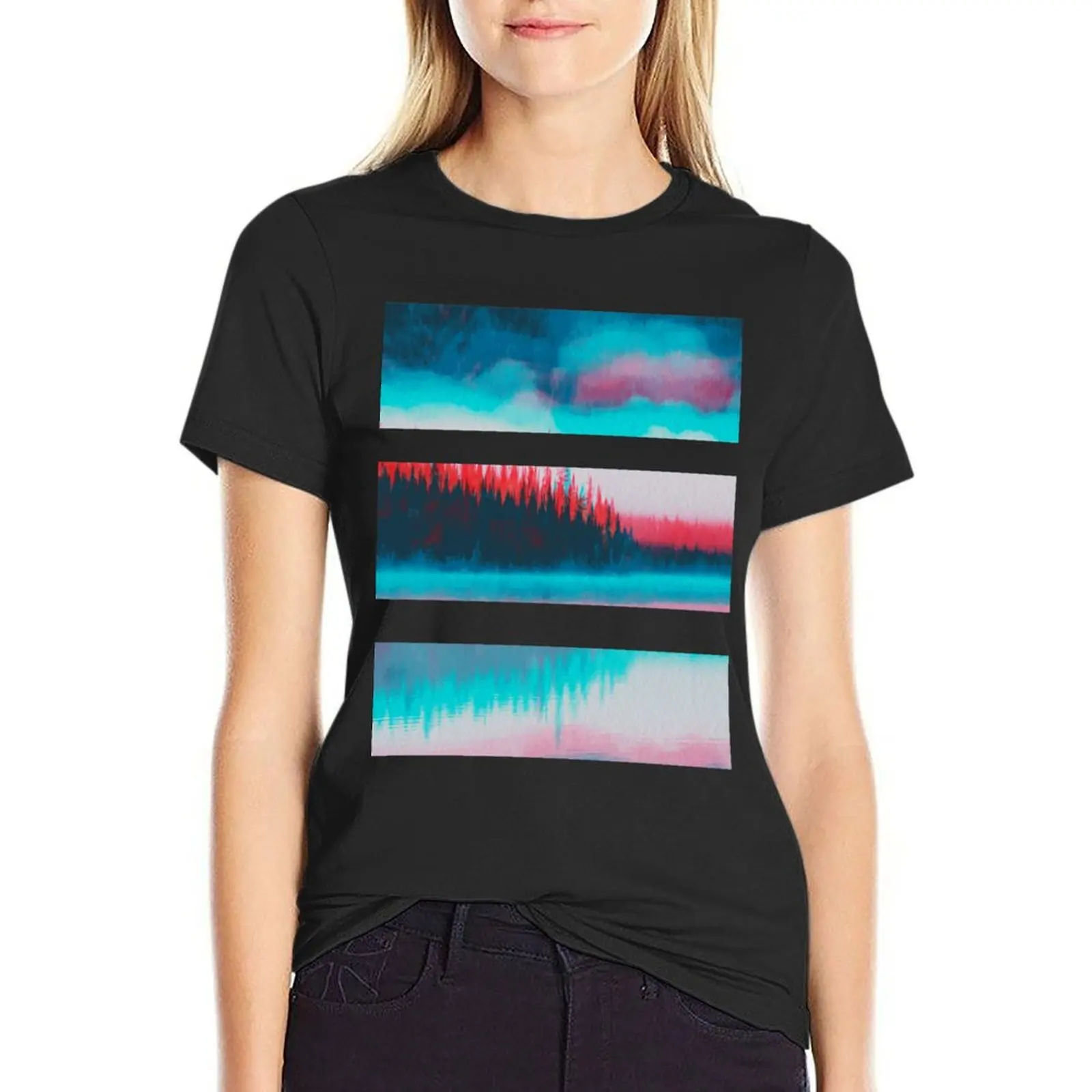 

Glitch Lake and Pine tres T-shirt kawaii clothes summer top graphics Women clothing