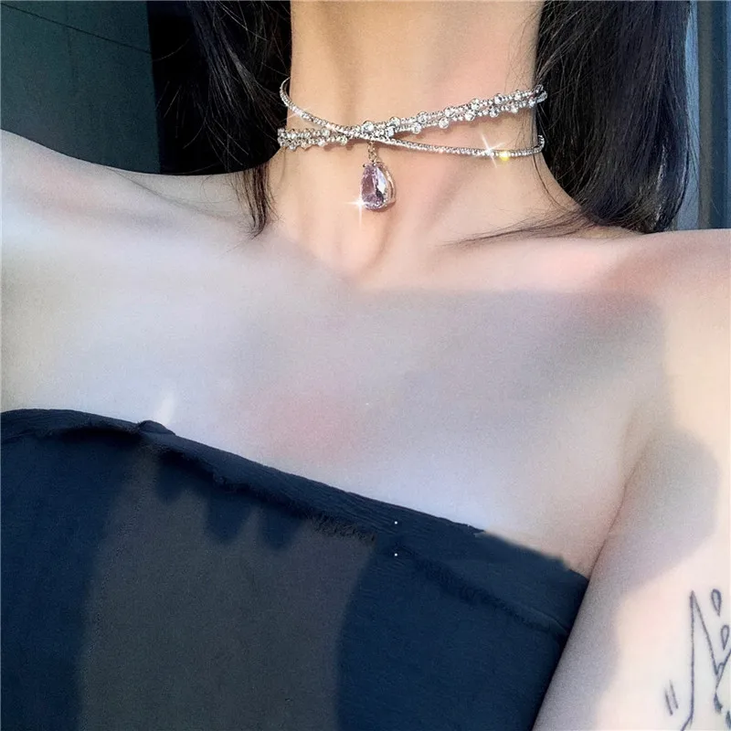 Crown Crystal Choker Necklaces Water Drop Pendant Necklaces Torques Women Jewelry For Women metal choker necklace,velvet choker necklaces,lace choker necklaces,lace necklace