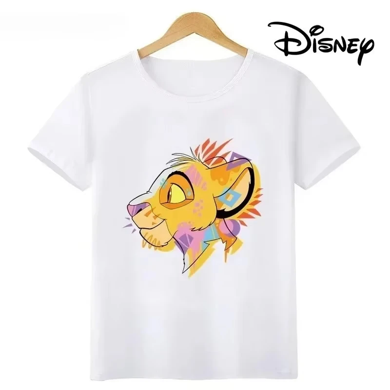 Disney Aslan Kral Komik Çocuk Giyim Çocuklar için Pamuklu Tişört Erkek ve Kız Çocukları için Sevimli Simba Baskılı Kısa Kollu