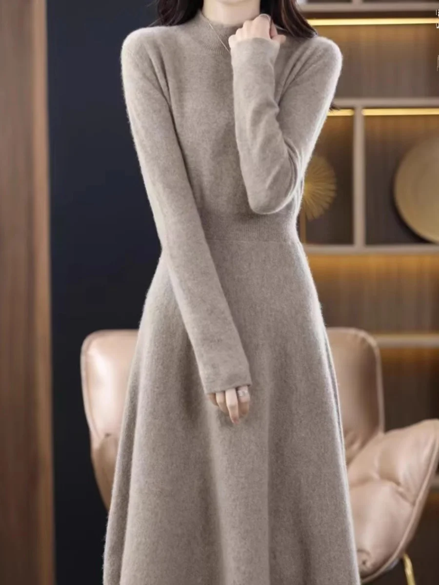 2025 Thickened Slim Fit Dress Korean Style Mid-Length Sweater for Women Wool Autumn Winter New Arrival Full Sleeve CQ293 4