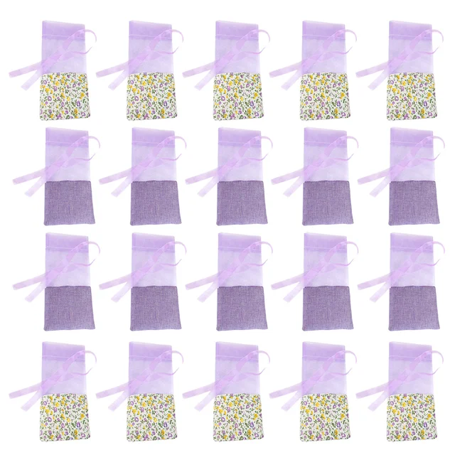 20Db Gauze Levendula Táskák Illat Tasak Üres Szekrény Autóhoz (Világos Lila Virág- És Világos Lila, Mindegyik 10)