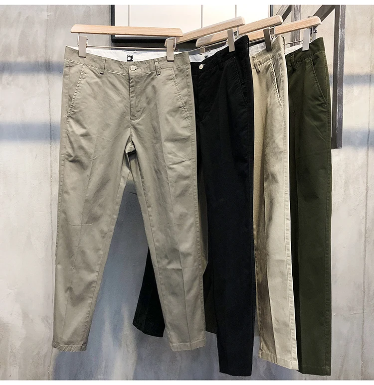 

2023 Men's Casual Cotton Pants Japanese Style Fashion Slim Pants Clothing Male Feet Solid Color Youth Trousers Streetwear L81