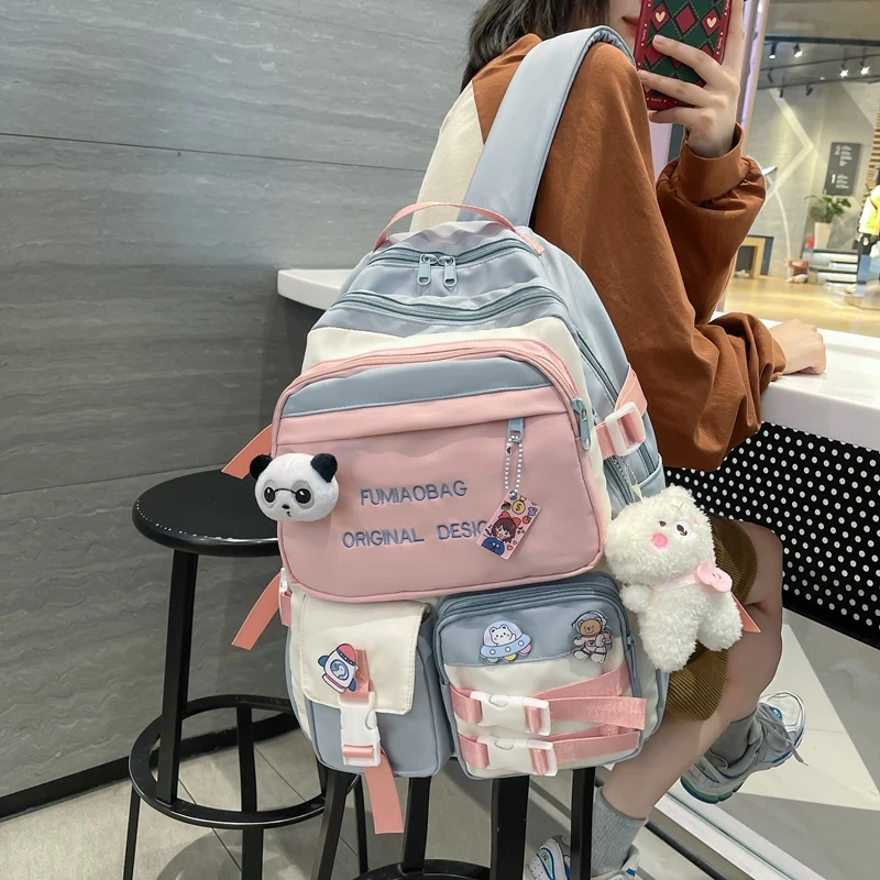 Trendy Lady Kawaii College Backpack Fashion Female Badge Pin Laptop Student Bags Cute Girl Travel Backpack Book Women School Bag