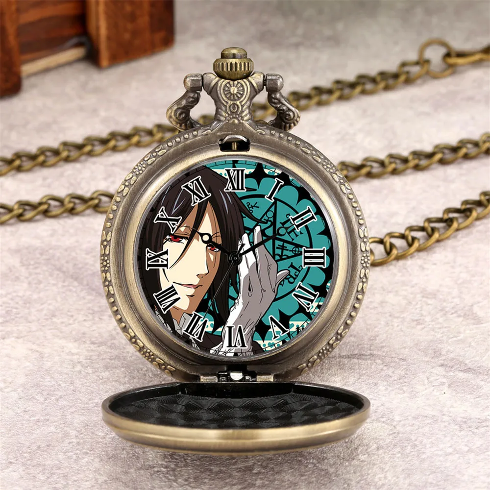 Hot Japanese Anime Character Display Retro Quartz Pocket Watch Men Women Cosplay Pendant Necklace Watch Fob Chain Timepiece Gift