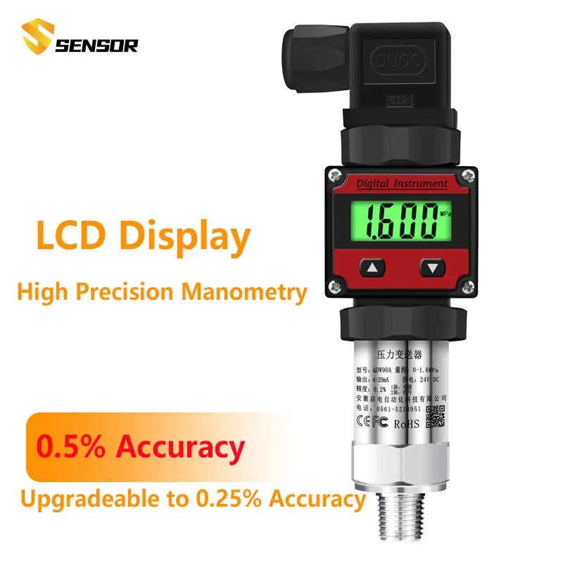 LCD 디스플레이 압력 트랜스미터, 4-20mA 0-5V 10V 출력, 공기 물 액체 오일 변환기, 진공 압력 음압 센서