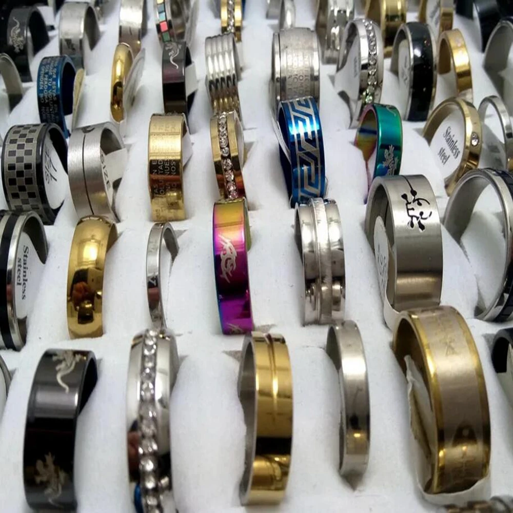 Wholesale Bulk Lots 100pcs Men Women Fashion Stainless Steel Rings TOP DESIGN MIX Wedding Engagement Band Ring Trendy Jewelry 5