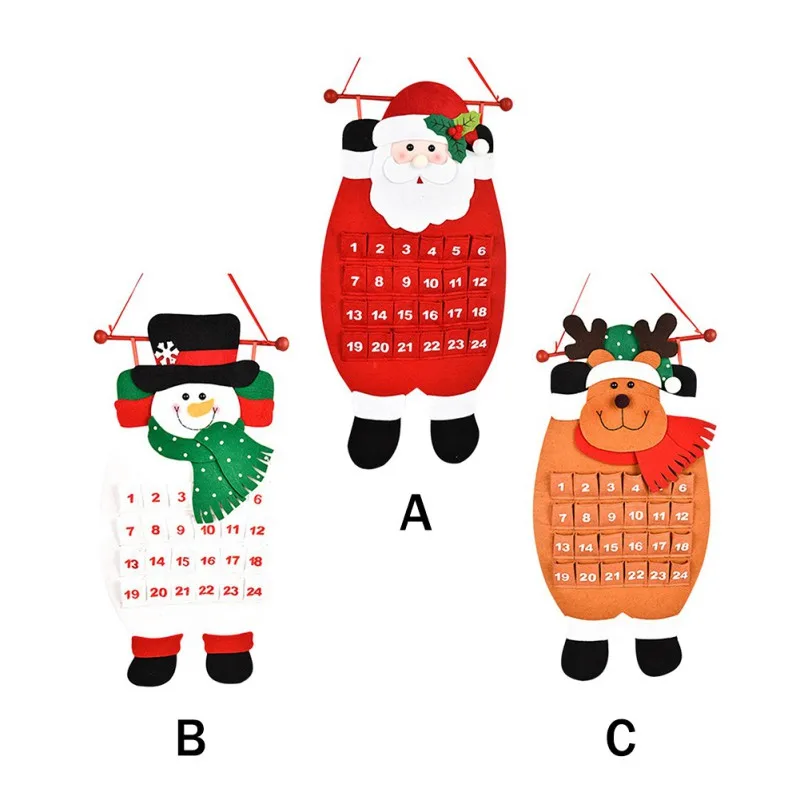 3 Style Wall Hanging Christmas Decorations 24 Days Santa Snowman Elk Reusable Xmas Countdown Calendar Christmas Advent Calendar