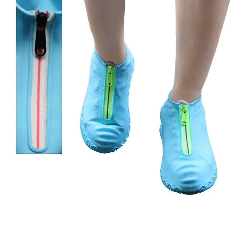 

White Women Reusable Waterproof Covers Zippers Non-slip Men Cover And New Rubber Rain Unisex Shoes Silicone