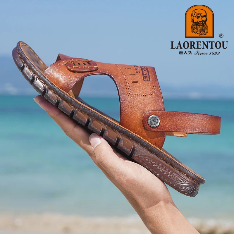 LAORENTOU cowhide breathable sandals with soft soles and anti slip cow tendon soles, cool slippers for casual wear - Image 6