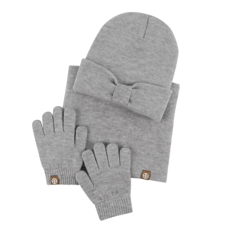 Alpaca Wool Toddler Hat Scarf Gloves Set Winter Baby Boys Girls Warm 3 in 1 Cute Bow Hats for Kids Infant Snood Knitted Bonnets