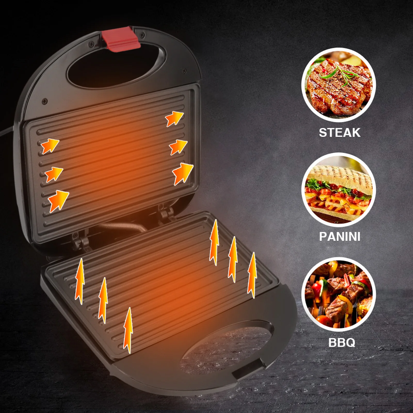 110V Panini Press Grill Nonstick Panini Sandwich Maker Double Sided Indoor Grill Sandwich Toaster for Cooking Baking 750W 5