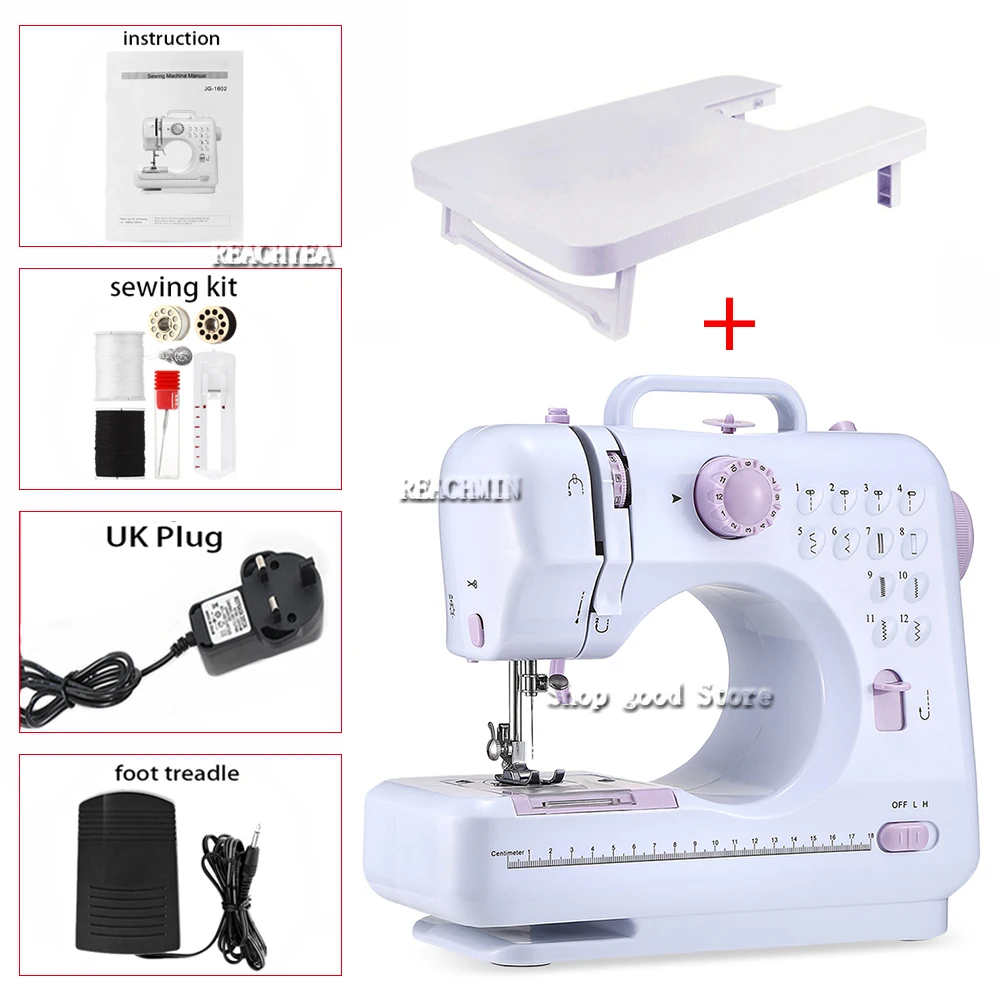 

1 Set Mini Desktop Multiple Electric Sewing Machine Portable Household Needlework Presser Foot Pedal Sew Thick Clothes 12 Stitch