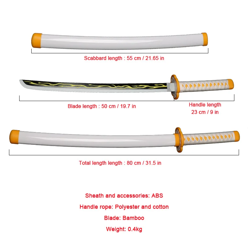 Toy Sword  Demon Slayer Katana 80cm  Wooden Sword  Cosplay Weapon Zenitsu  Muichirou Mitsuri 1:1 Original patterns and styles 5