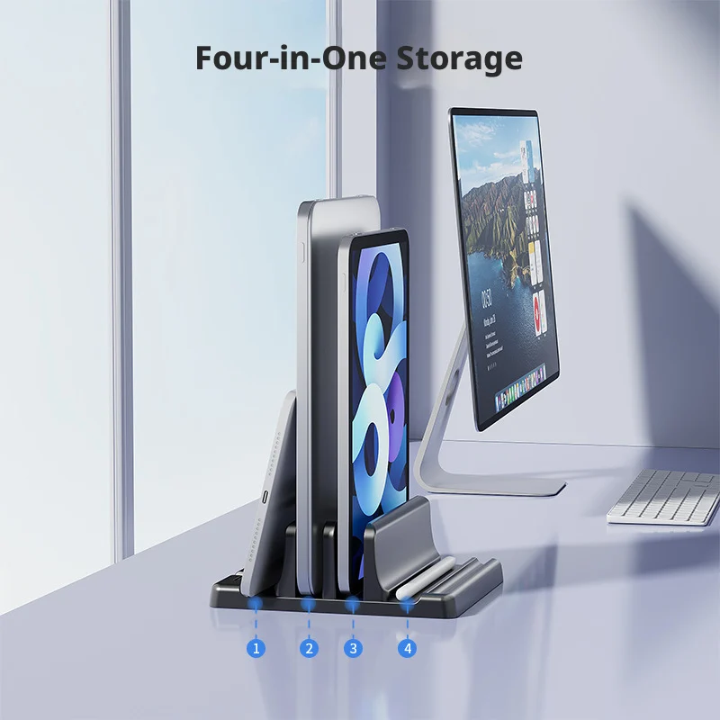 유니버설 3/2 슬롯 데스크 노트북 홀더 수직 노트북 스탠드 노트북 도킹 스테이션 스탠드 데스크 스토리지 맥북 태블릿 폰용