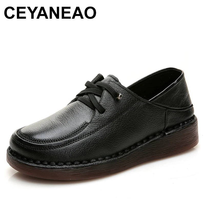 

Premium Soft Cowhide Soft Sole Flat Shoes Woman New 2024 Spring Lace-up Genuine Leather Shoes Comfortable Casual Shoes
